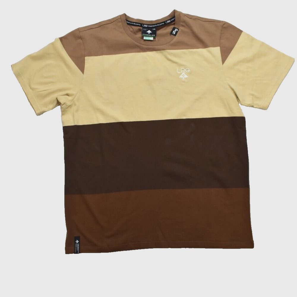 Lifted Research Group Mens LRG Brown Striped Short Sleeve Knit Shirt New Small